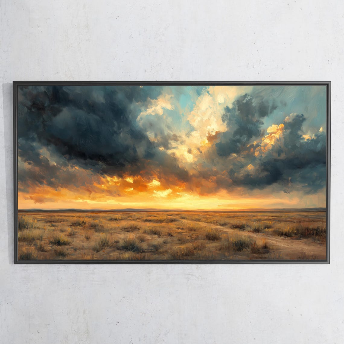 Desert Sunset Storm Clouds Golden Plains Dramatic Landscape Wall Art