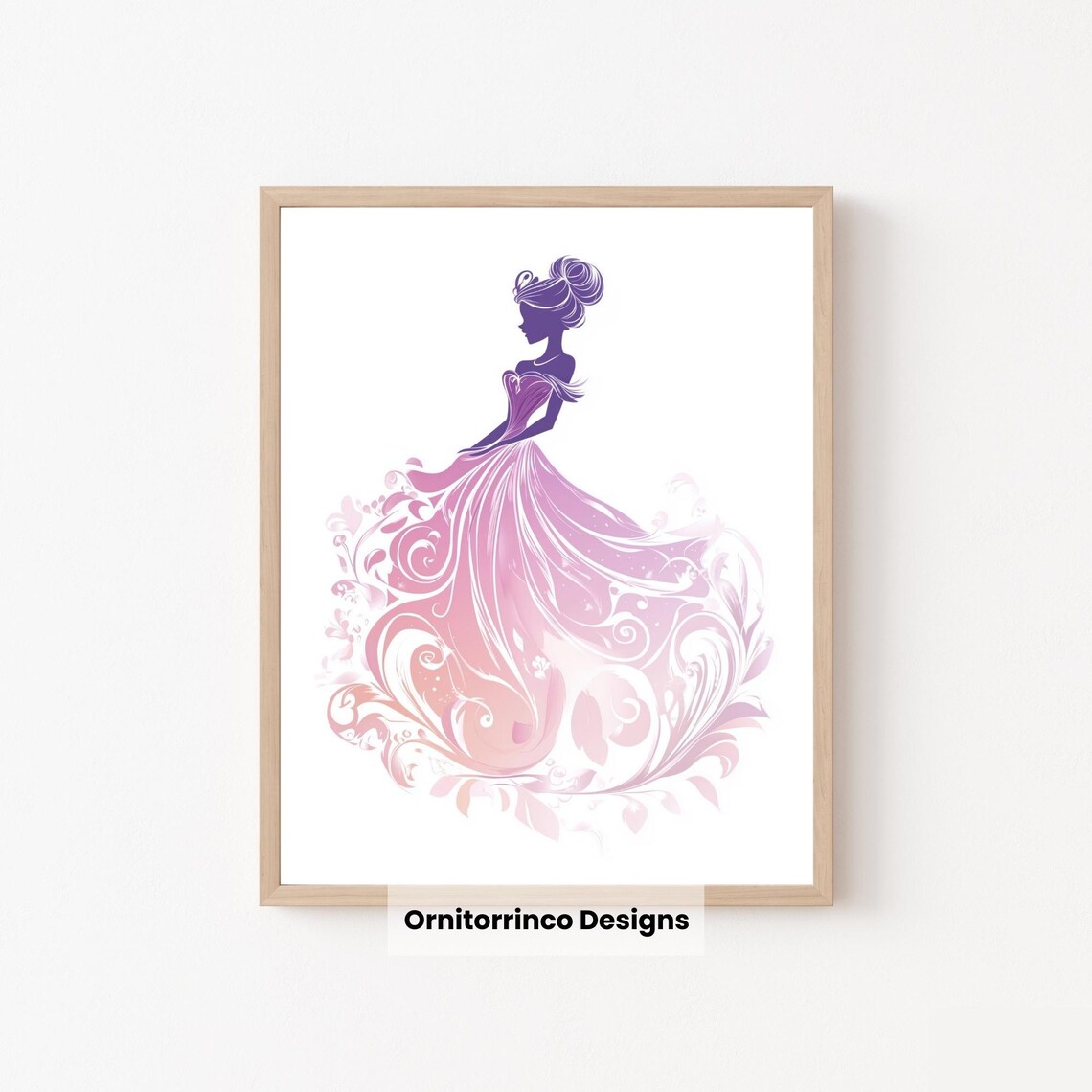 Purple Pink Ombre Princess Gown Silhouette Swirling Fairy Dress Poster - Image 2