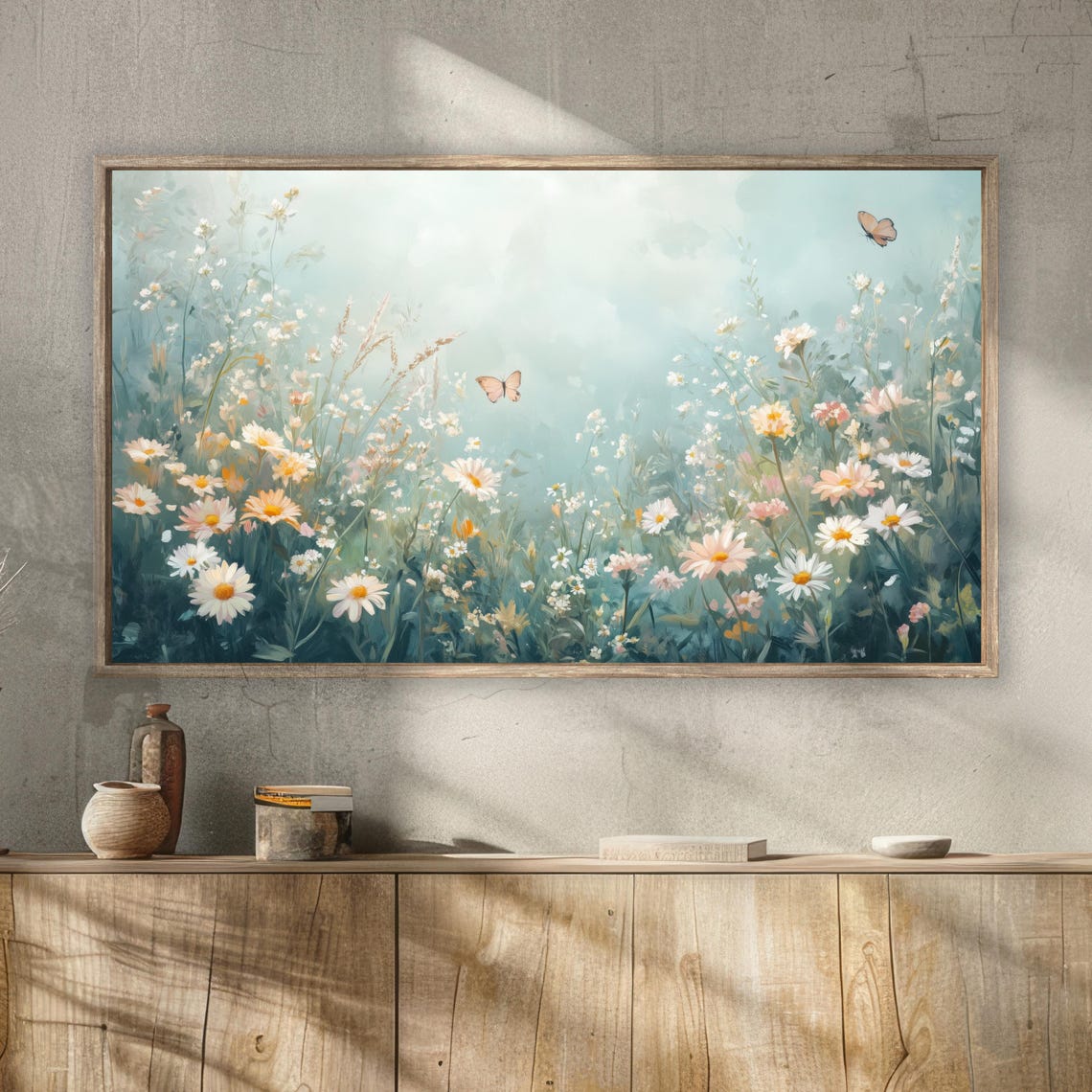 Pastel Wildflower Meadow Butterflies Soft Spring Garden Travel Poster - Image 2