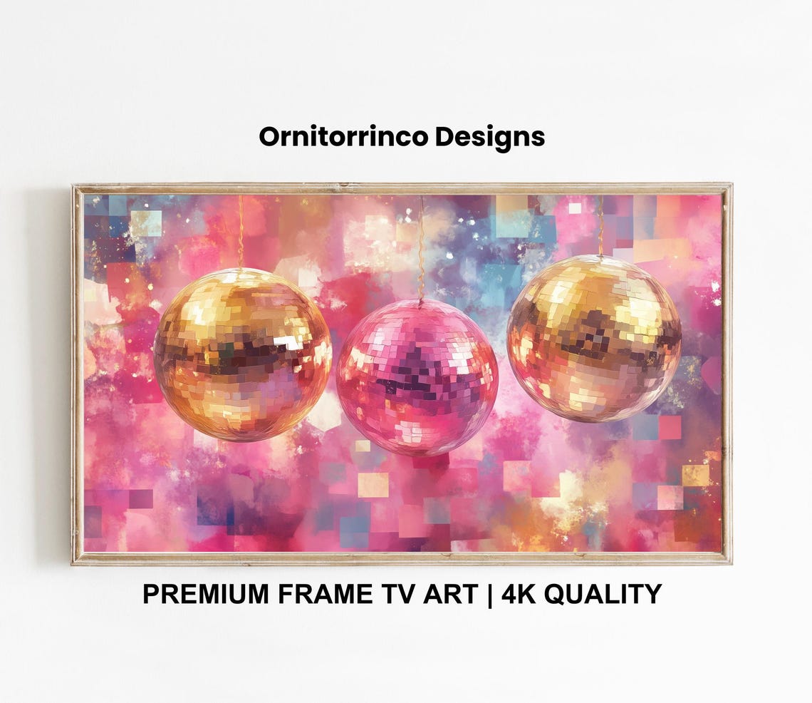 Pink Gold Disco Balls Party Abstract Colorful New Year Wall Poster