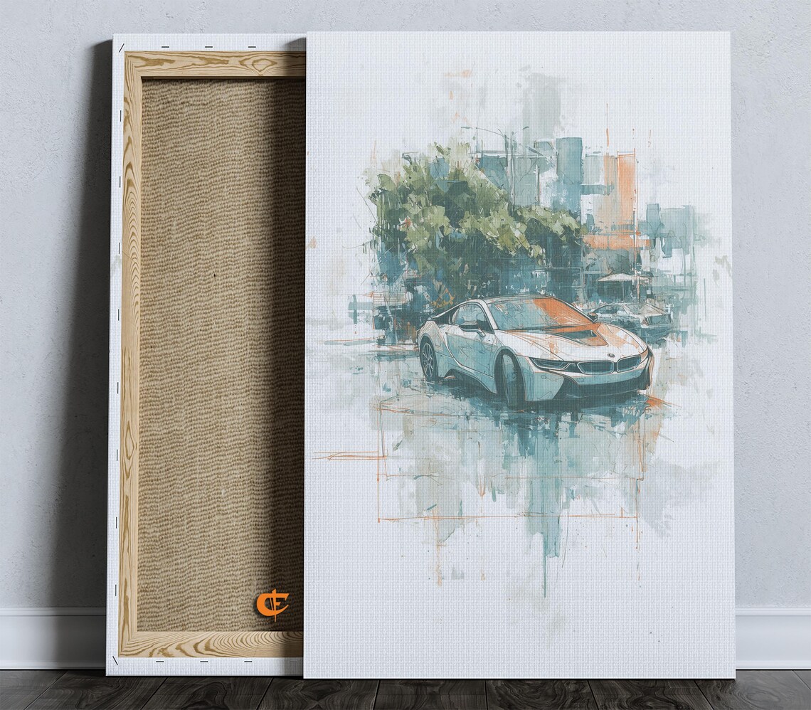 BMW i8 Watercolor Sports Car Sketch Modern Automotive Art Poster