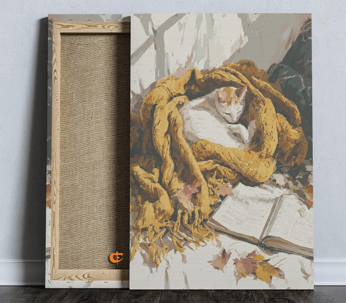 Rustic Fall Cat By Window Cozy Vintage Art Autumn Decor Earthy Tones Wall Home For Lovers 1761