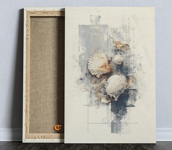Seashells And Old Fishing Net Rustic Coastal Collage Art Poster