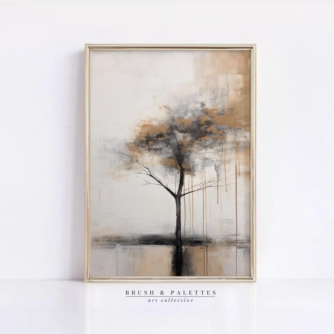 Abstract Gold Black Minimalist Tree Silhouette Modern Art Poster