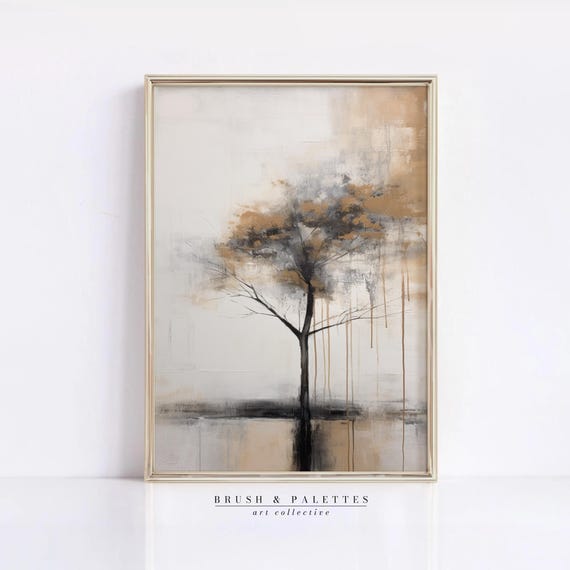 Abstract Tree Painting Minimalist Nature Wall Art Modern Neutral Landscape Decor For Home Office Bedroom Print