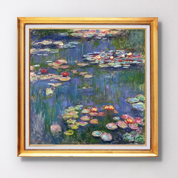 Claude Monet Water Lilies Pond Blue Reflections Painting Poster