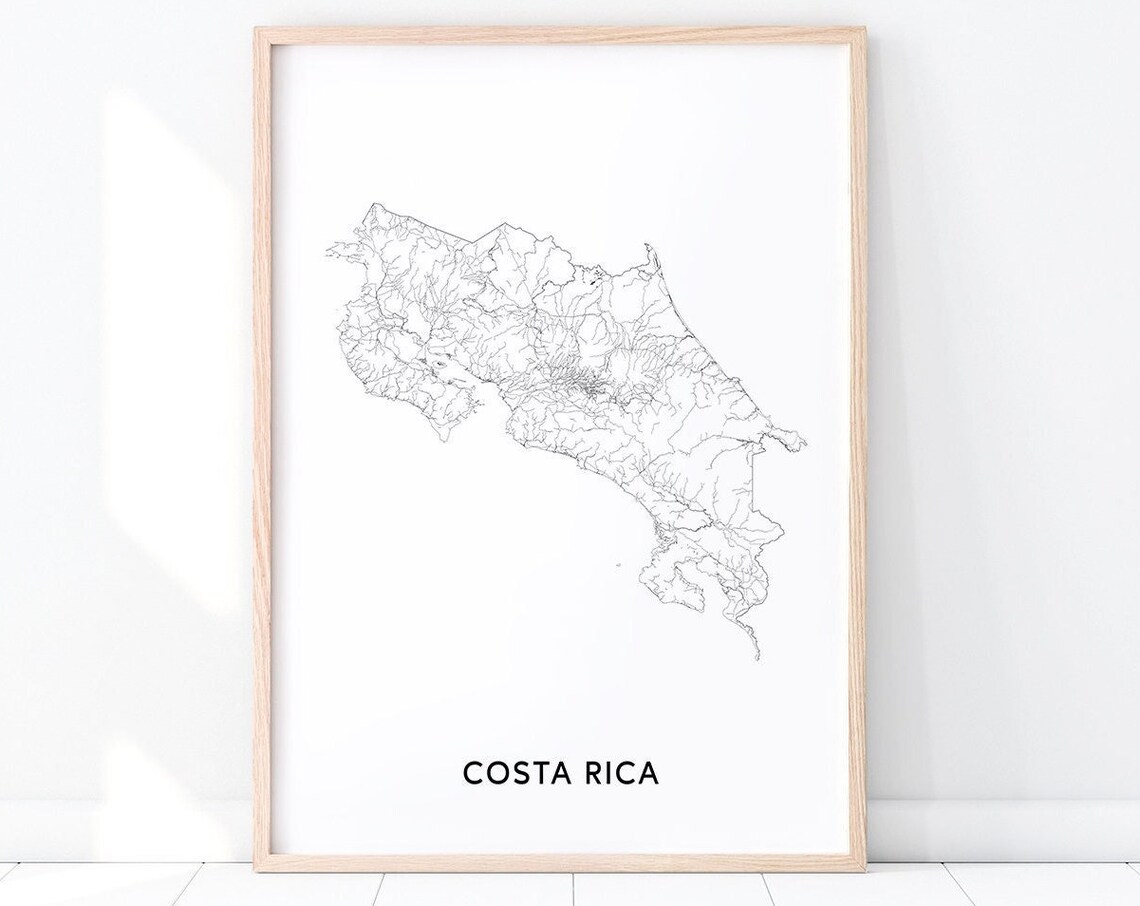 Costa Rica Map Print, Black White Modern Poster
