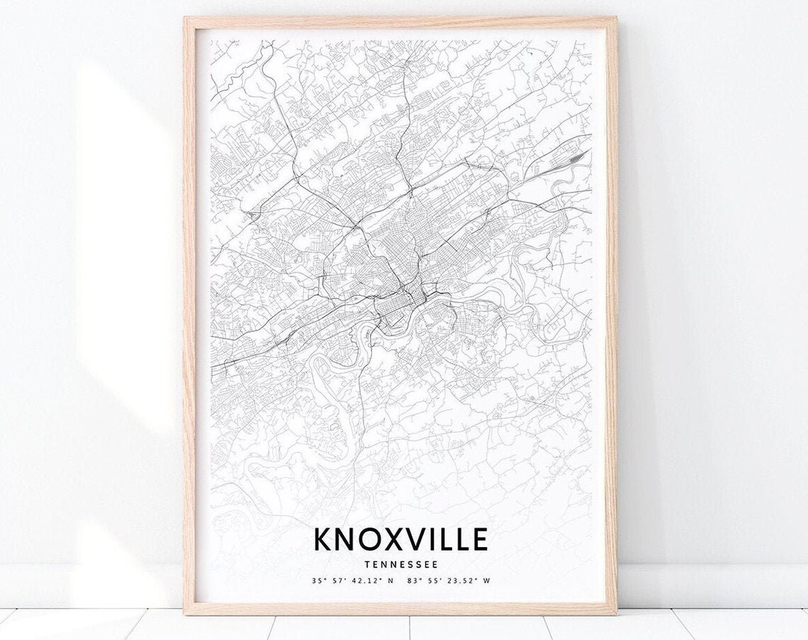 Knoxville Tennessee Minimalist Black and White City Street Map Poster