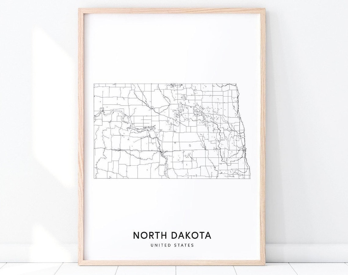 North Dakota Map Print, Modern Home Office Poster