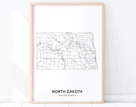 North Dakota Map Print, Modern Home Office Poster