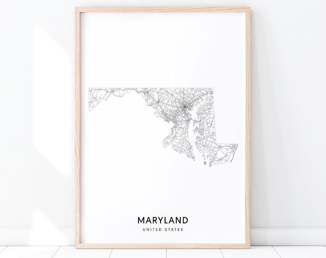 Maryland Map Print, Modern Road Art Poster
