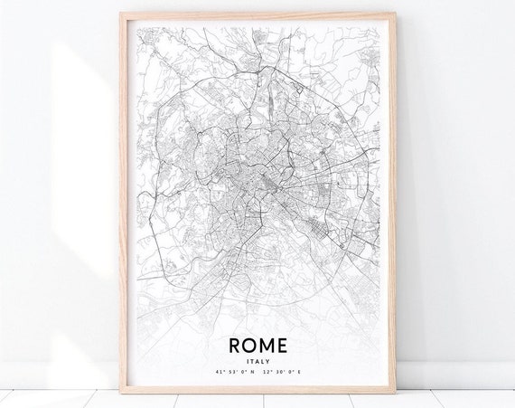 Rome Map Print Urban Italy Art Poster City Street Road Modern Wall Home Office Decor