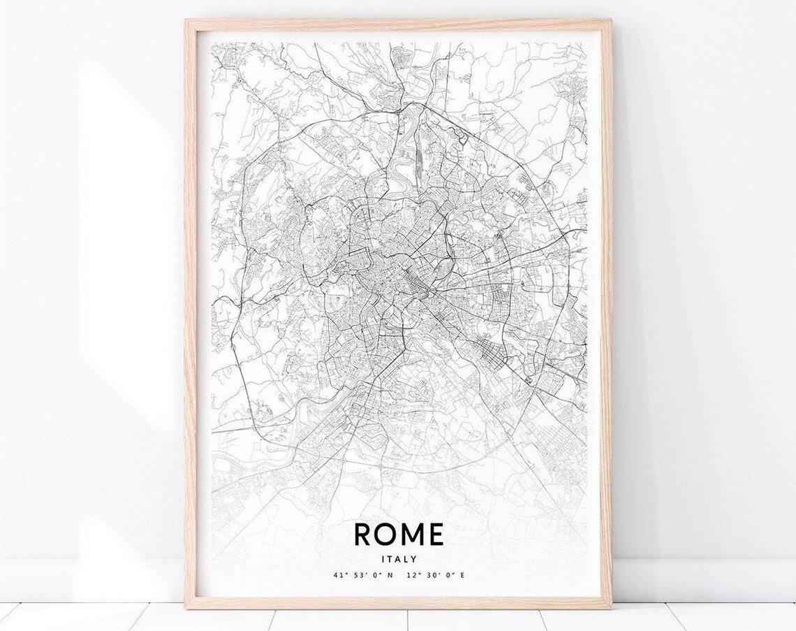 Rome Italy Minimalist City Street Map Line Art Home Decor Poster