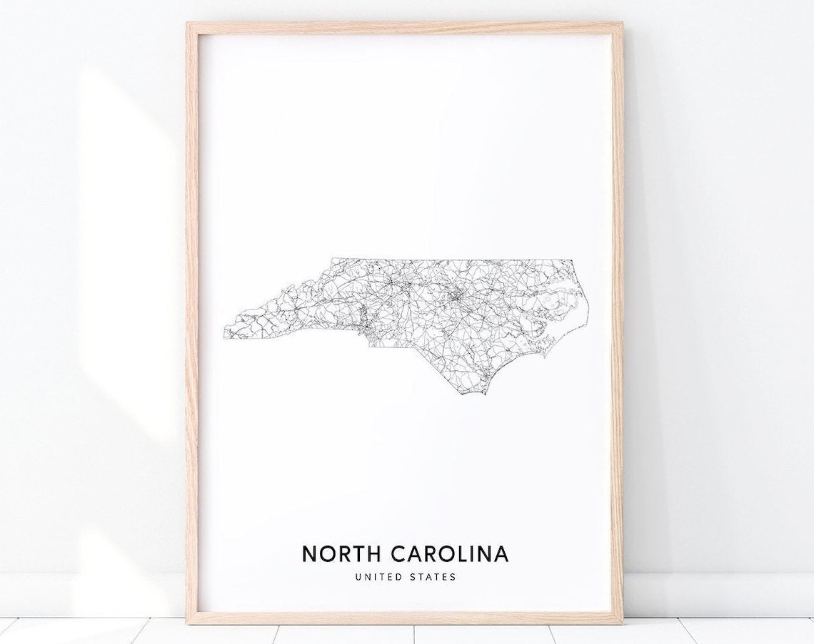 North Carolina Map Art Print, State Road Poster