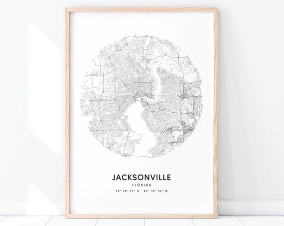 Jacksonville Map Print Florida Usa Art Poster City Street Road Modern Wall Office Decor