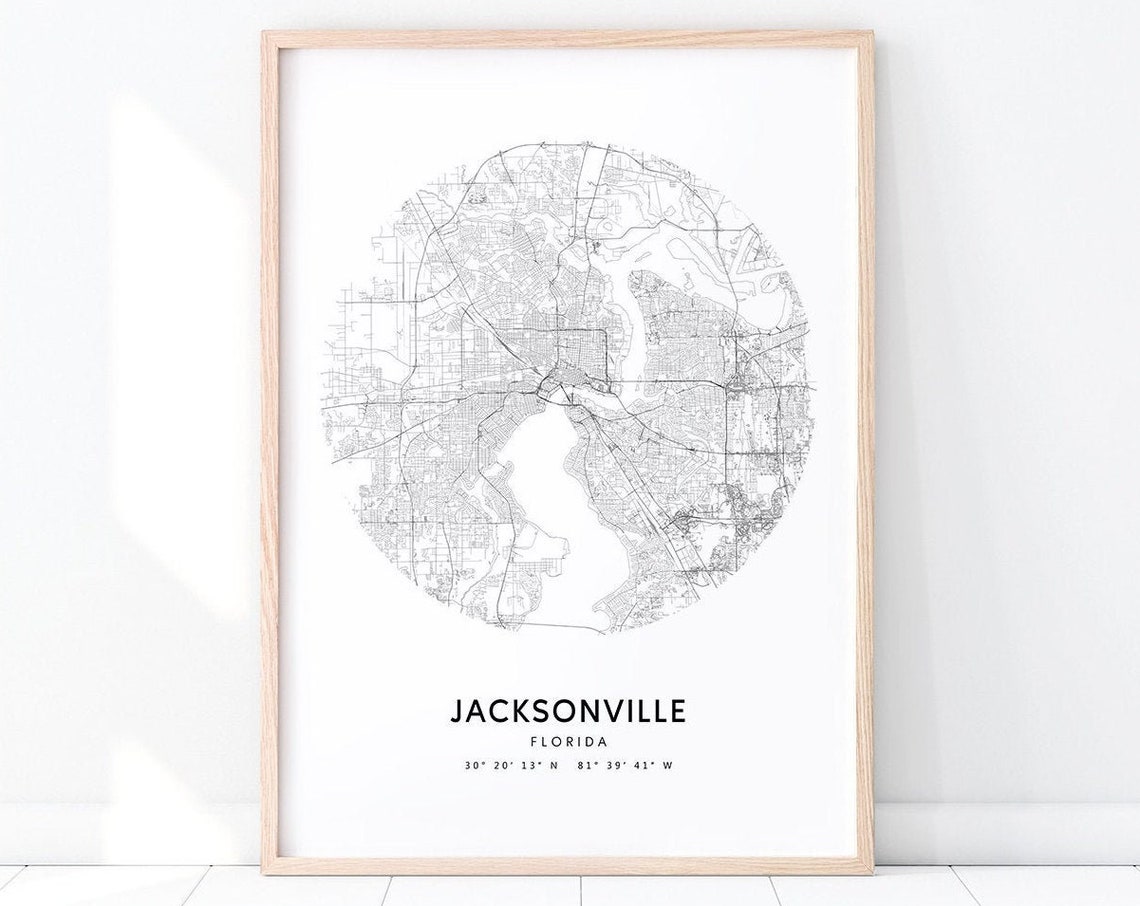 Jacksonville Florida Circular Street Map Minimalist City Wall Poster