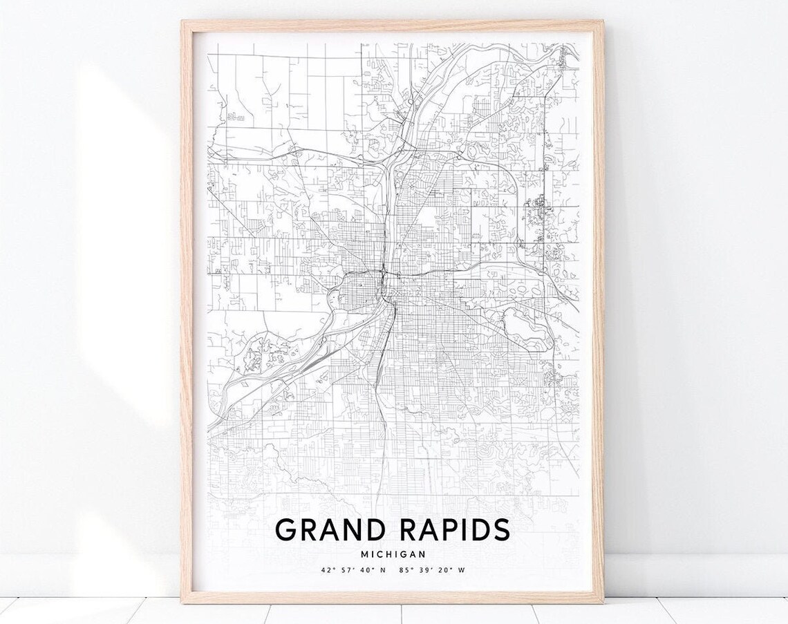 Grand Rapids Michigan Street Map Minimalist Black White Poster
