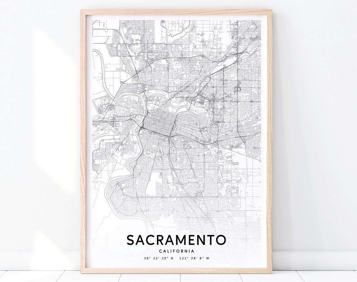 Sacramento California Street Map Minimalist Black White Poster