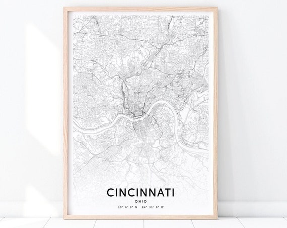 Cincinnati Map Print, Modern Wall Art Poster