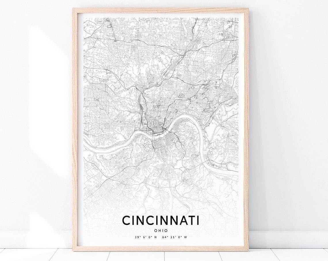 Cincinnati Map Print, Modern Wall Art Poster