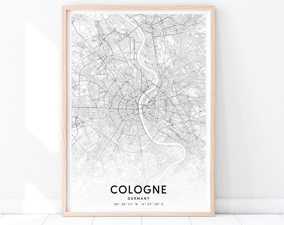Cologne Map Print Germany Art Poster City Street Black And White Modern Wall Home Office Decor