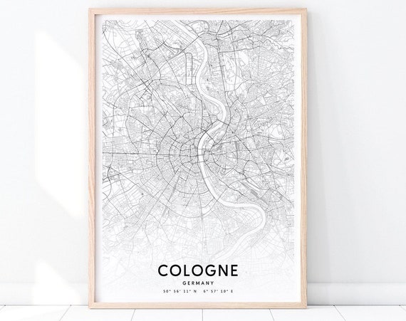Cologne Map Print Germany Art Poster City Street Black And White Modern Wall Home Office Decor