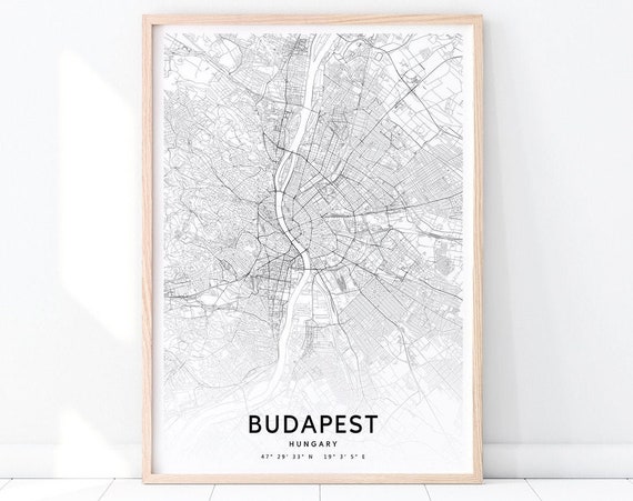 Budapest Map Print, Modern Minimalist Art Poster