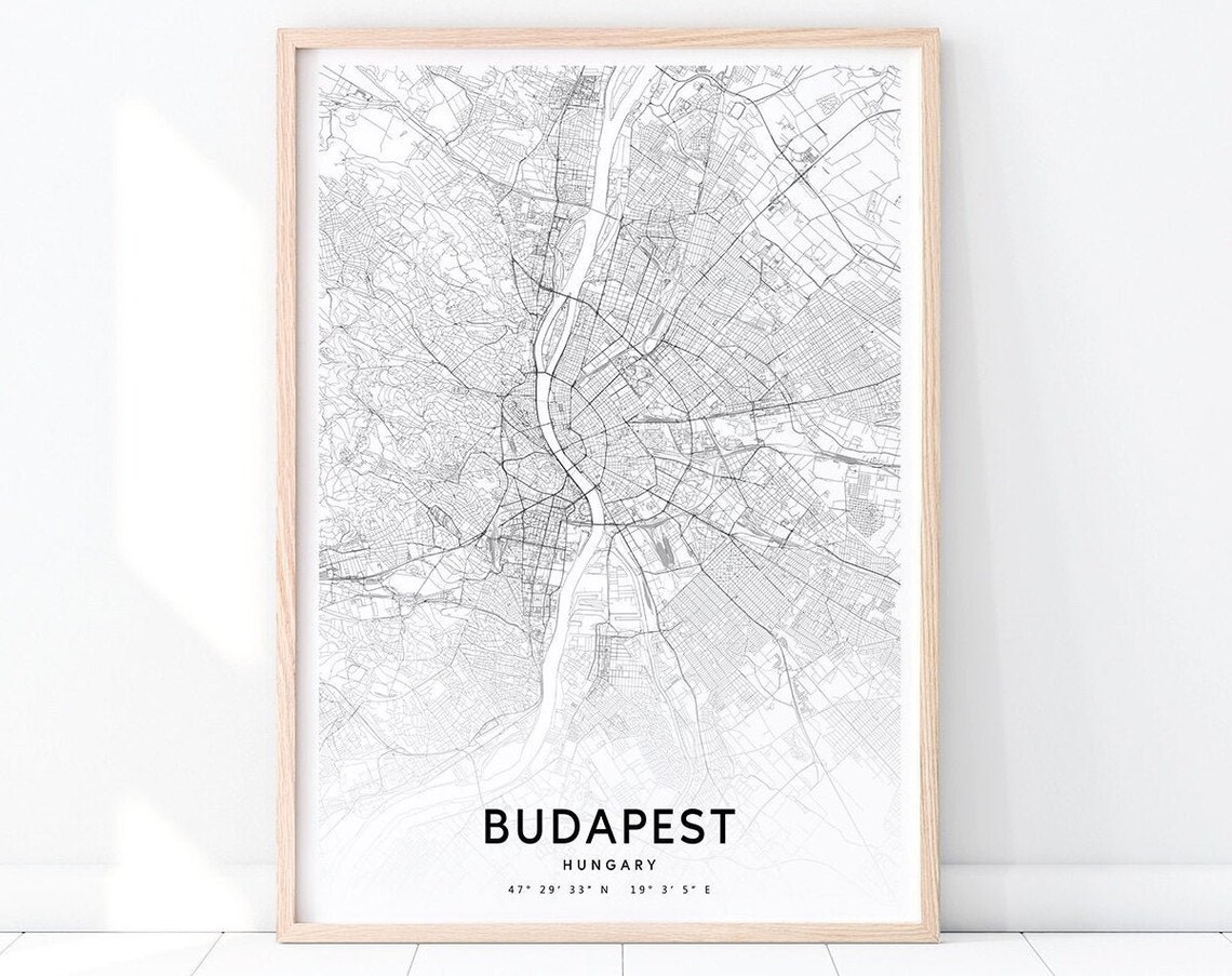 Budapest Map Print, Modern Minimalist Art Poster