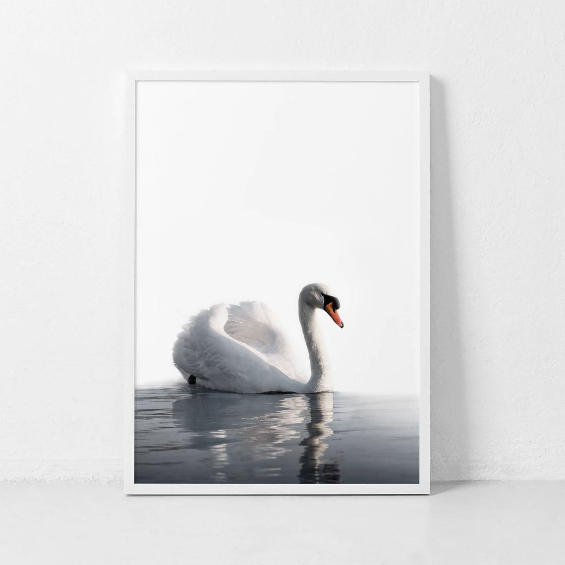 White Swan on Calm Water Minimalist Nature Photography Poster - Image 4