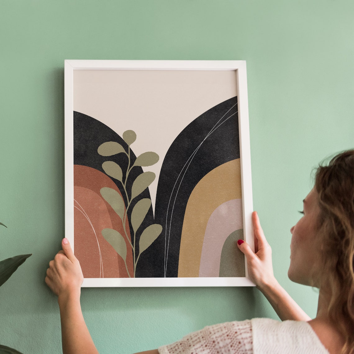 Abstract Boho Arches Terracotta Black Botanical Minimalist Wall Art - Image 3