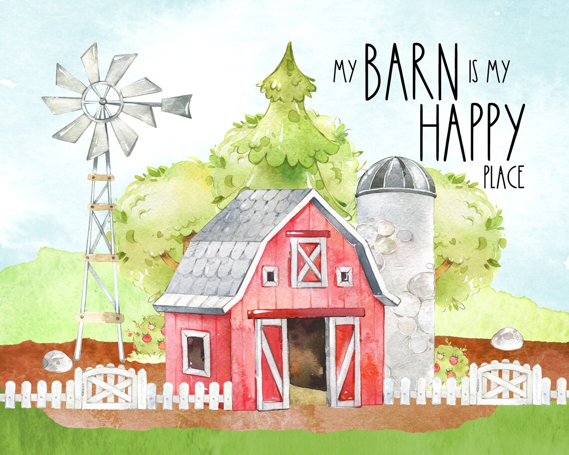 My Barn Is My Happy Place Red Barn Farmhouse Scene Quote Poster - Image 2