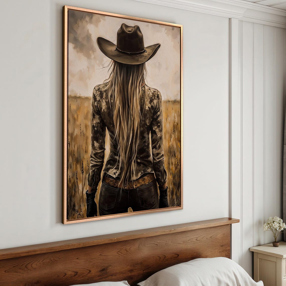 Cowgirl In The Wheat Field Rustic Framed Print Western Theme Art Gift For Her Wild West Wall Art Ranch Decor Ready To Hang - Image 4
