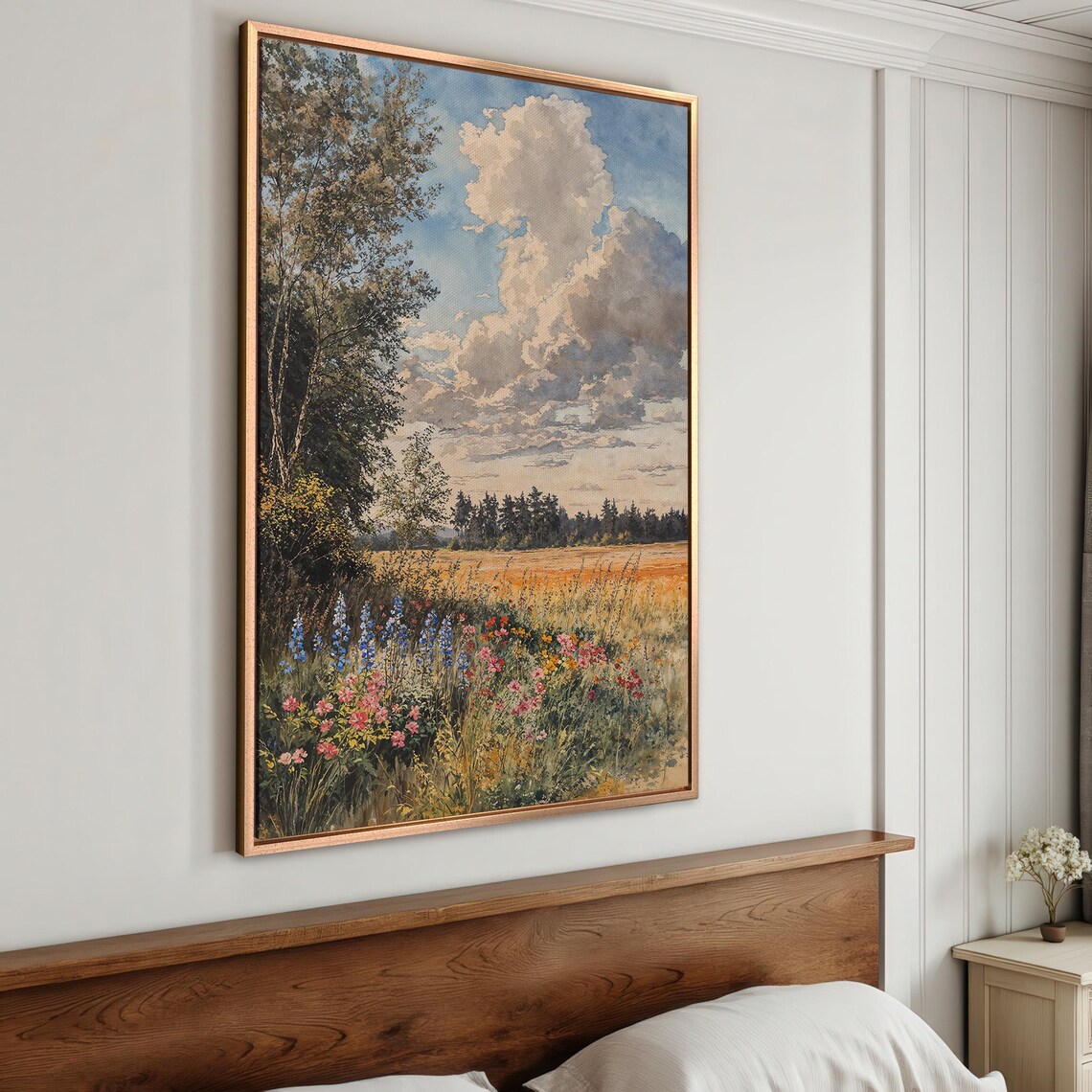 Vibrant Wildflower Meadow Watercolor Dramatic Cloud Landscape Poster - Image 4