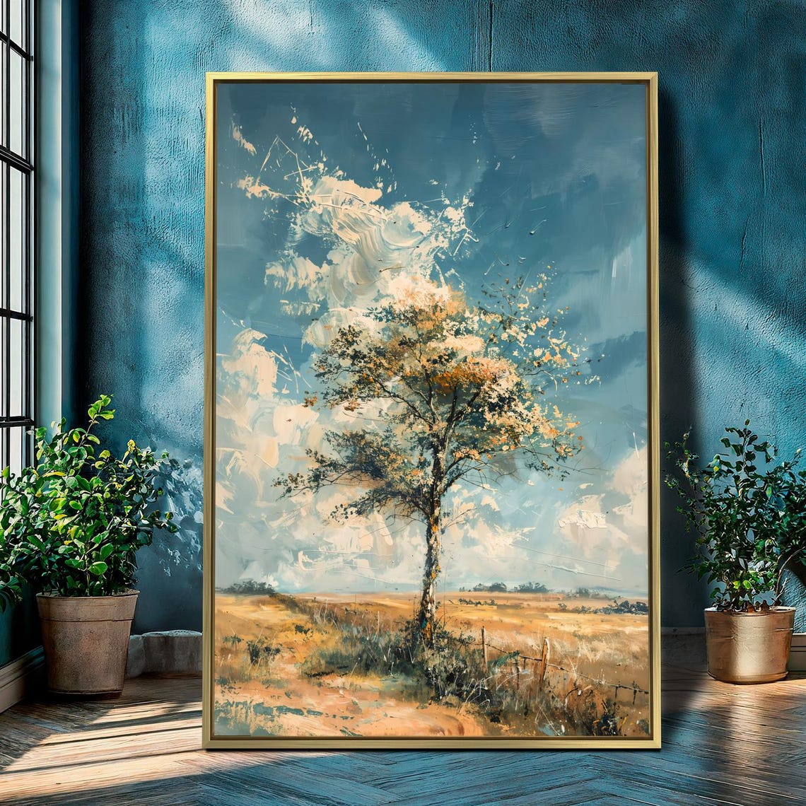 Stunning Rustic Tree Framed Canvas Wall Art Countryside Landscape Painting Print Abstract Poster Country Decor Gift Ready To Hang