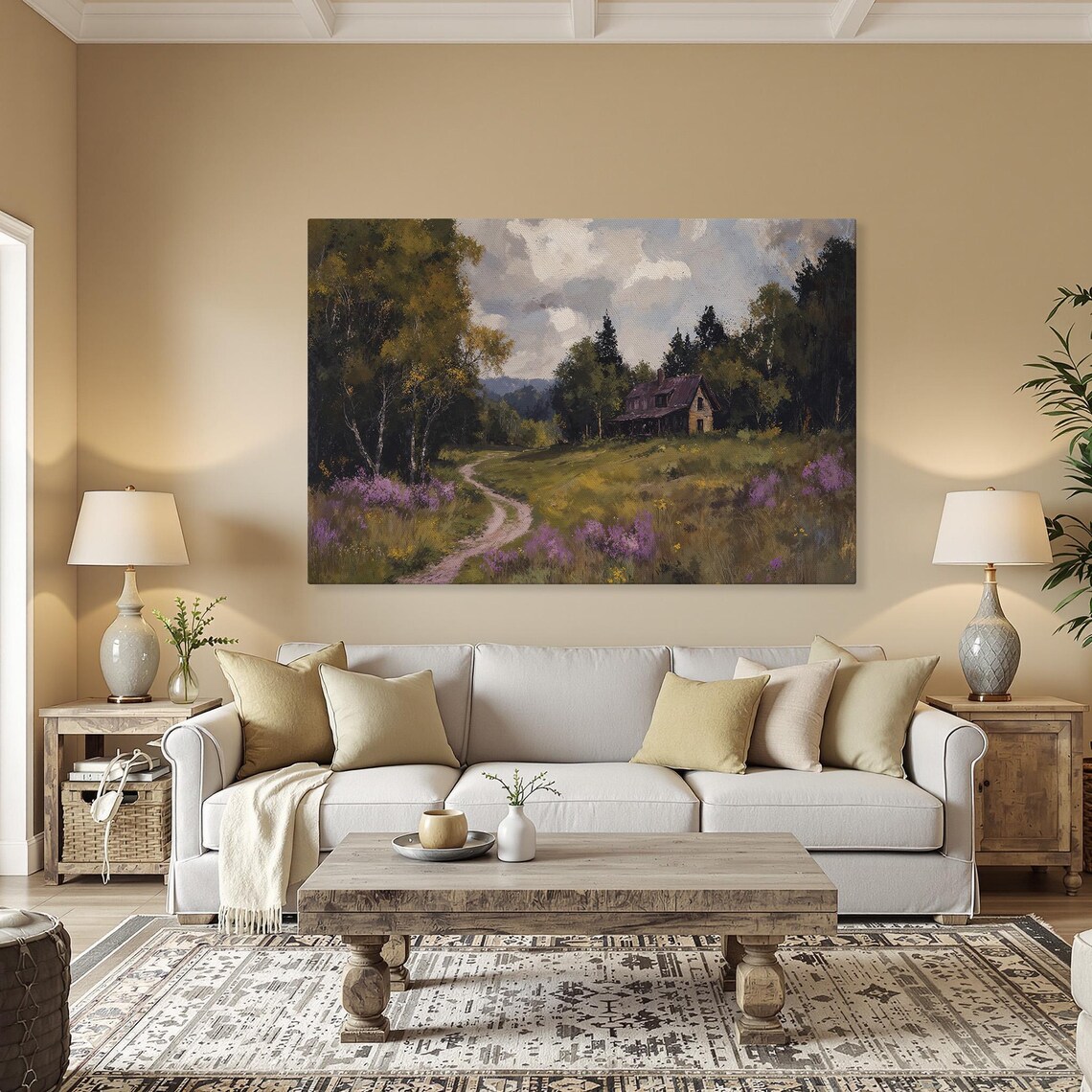Country Lane Wildflower Path To Farmhouse Vintage Landscape Poster
