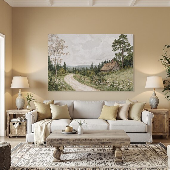 Vintage Countryside Art Print, Rustic Landscape