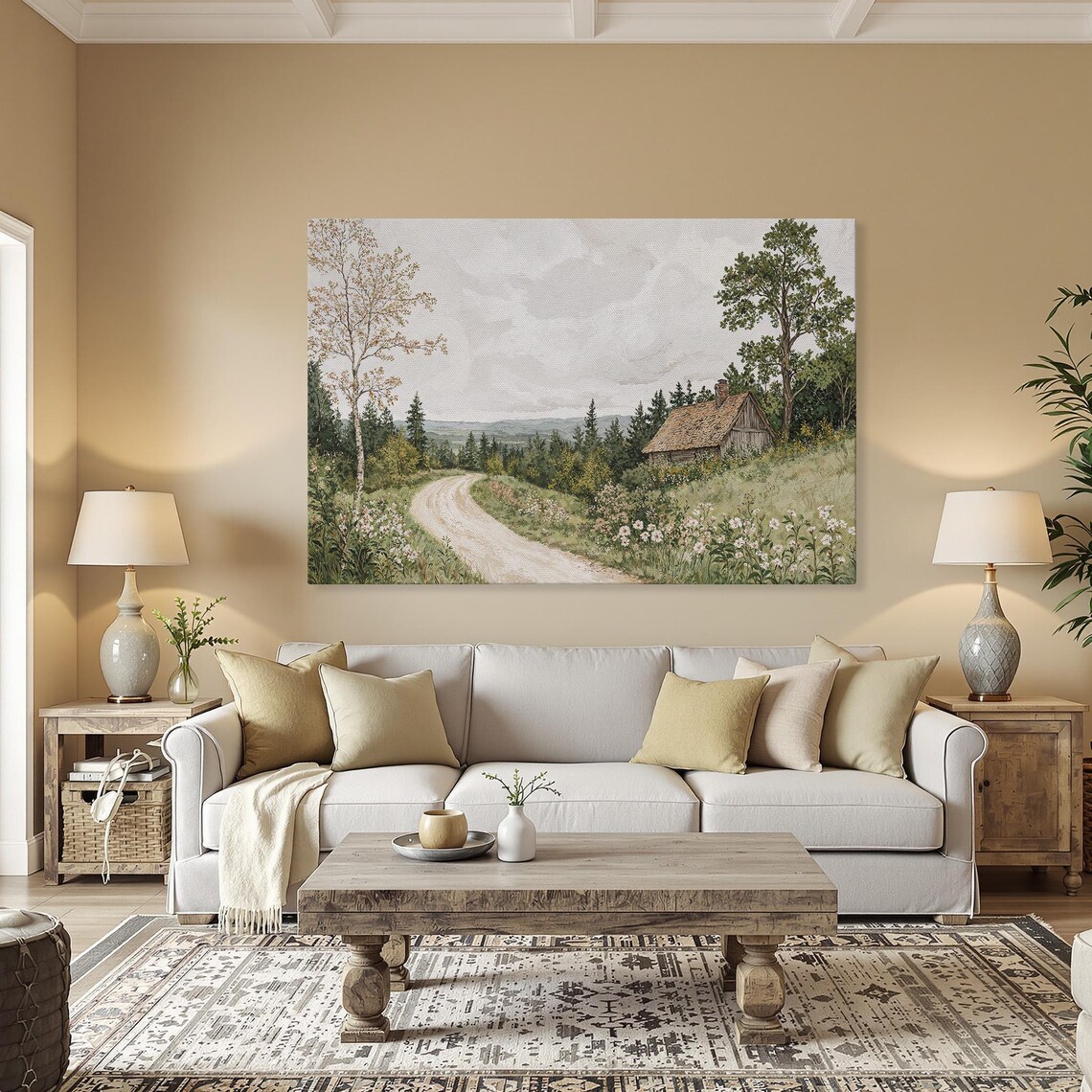 Vintage Countryside Art Print, Rustic Landscape