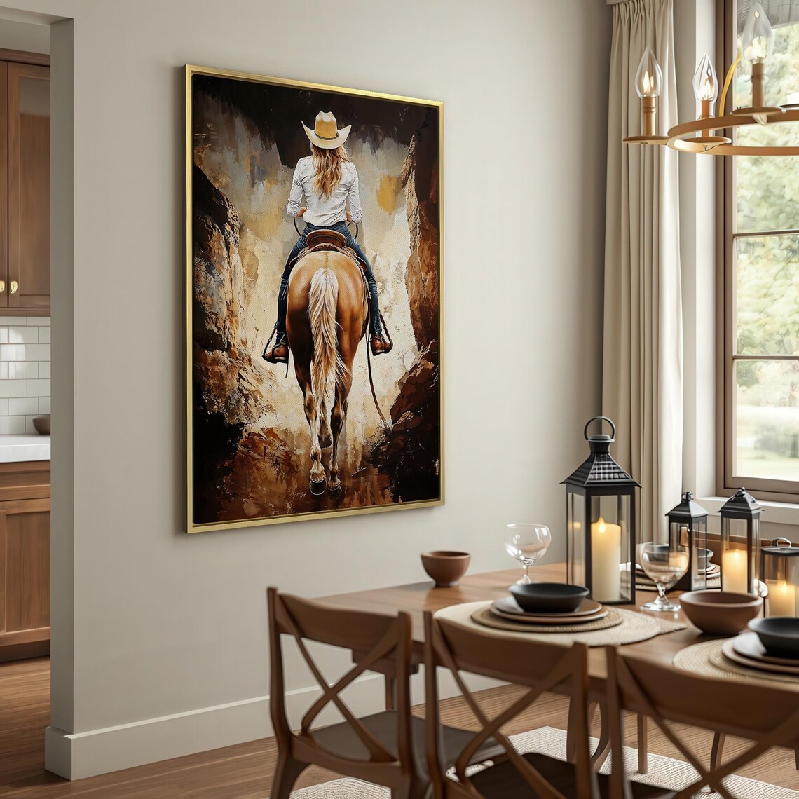 Cowgirl on Horseback in Canyon, Rustic Western Art Print - Image 2