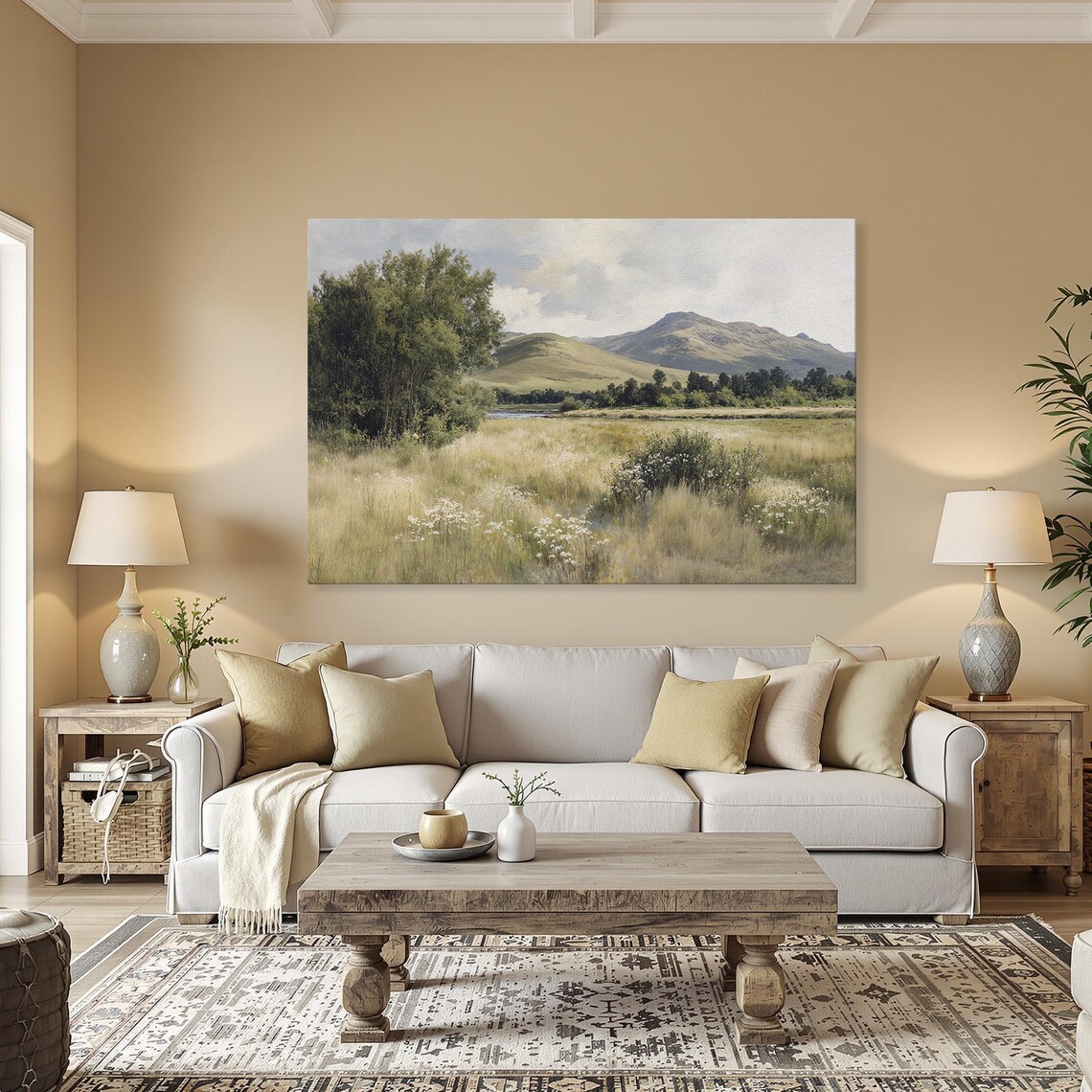 Tranquil Countryside Landscape Art Print, Rustic Nature