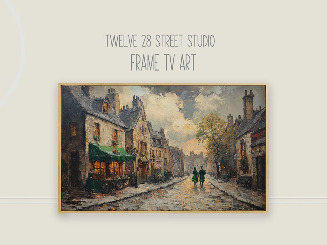 St Patricks Day Irish Old Town Cobblestone Street Vintage Dusk Poster