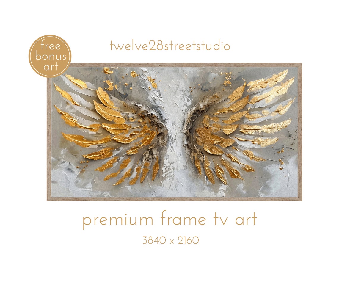 Gold Leaf Angel Wings Textured Minimalist Gray Modern Art Poster