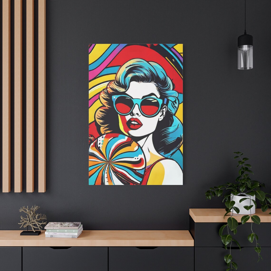Retro Pop Art Woman Red Sunglasses Colorful Swirl Modern Portrait Poster - Image 3