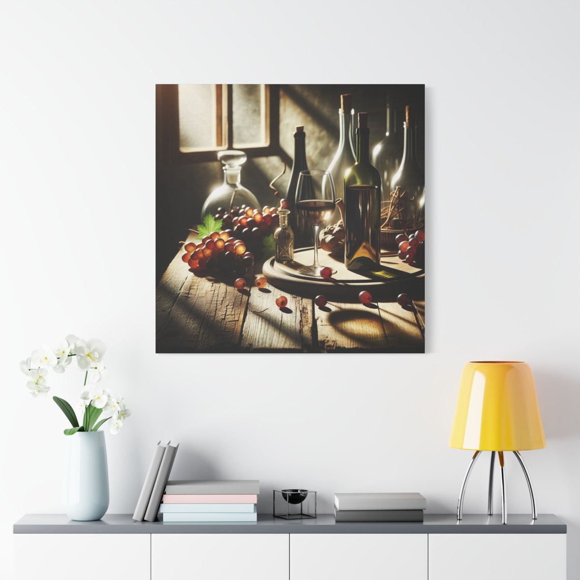 Wine Bottles Grapes Decanter Window Light Rustic Still Life Poster - Image 2