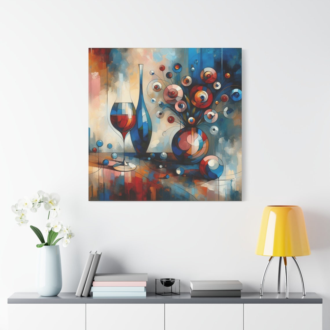 Abstract Wine Glass and Floral Explosion Blue Red Modern Art Poster - Image 4