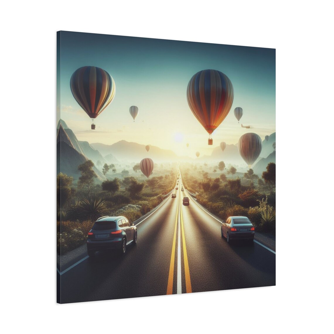 Sunrise Highway Hot Air Balloons Road Trip Adventure Golden Sky Poster - Image 3