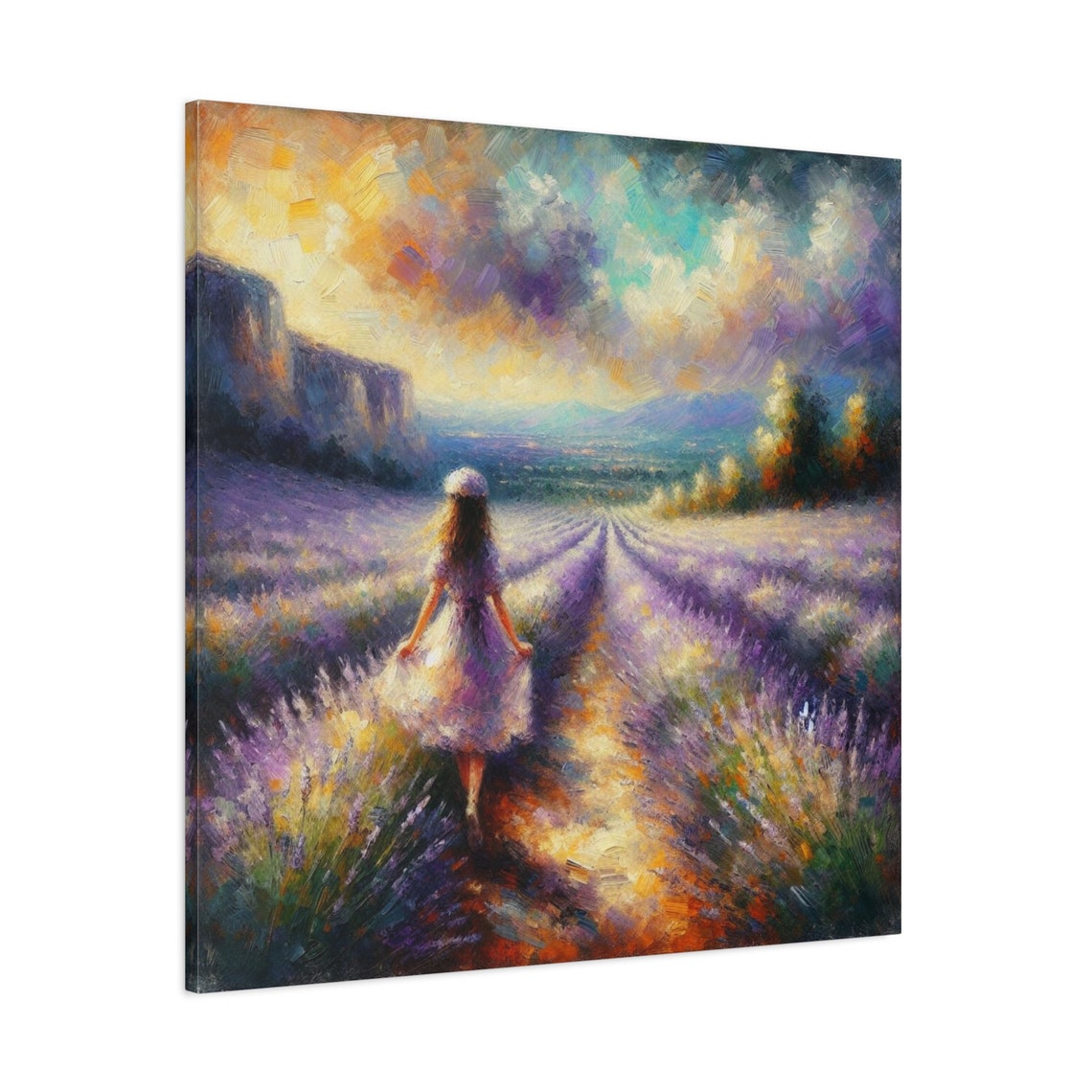 Girl in Lavender Field Impressionist Purple Provence Landscape Poster - Image 3