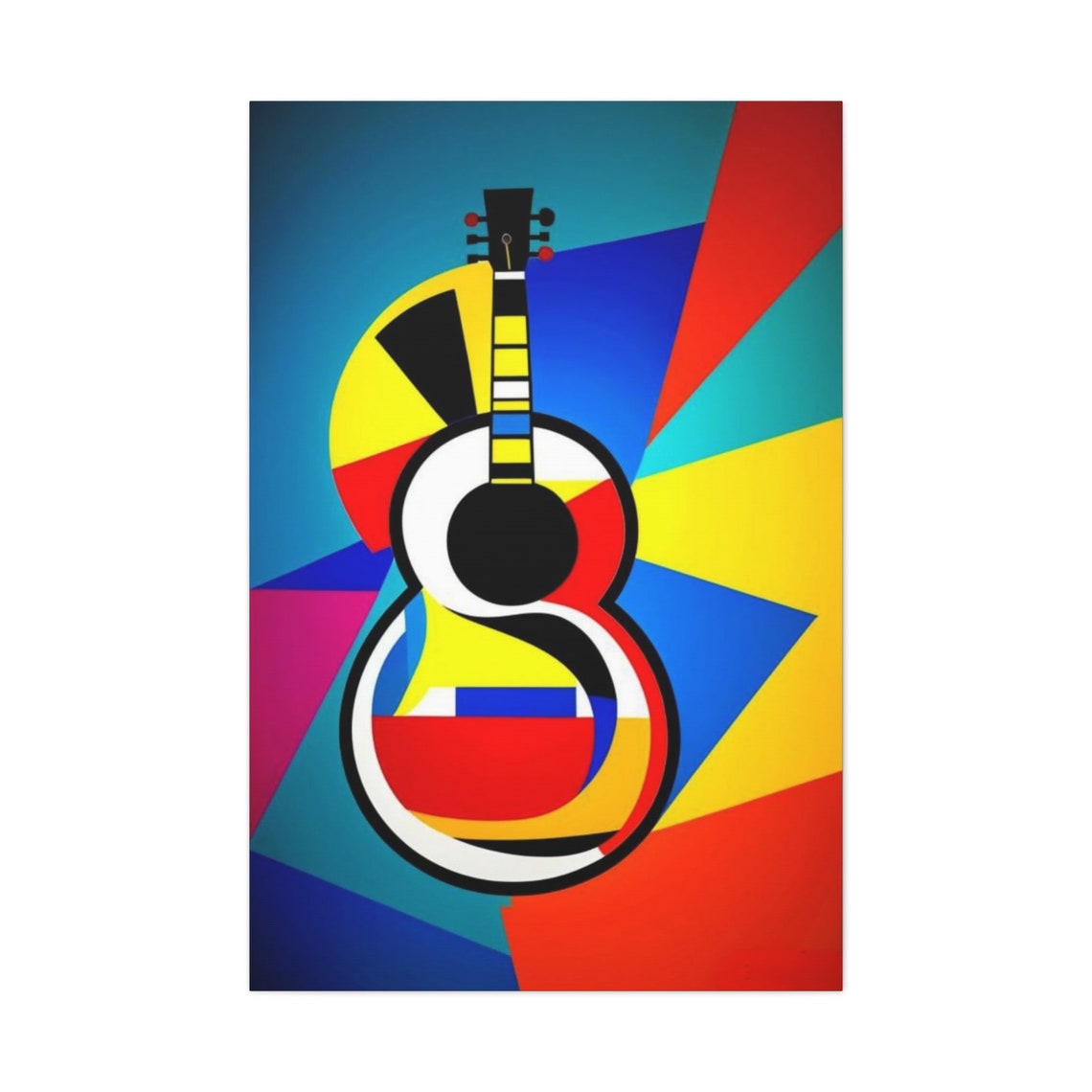 Colorful Cubist Guitar Geometric Abstract Music Art Bold Lines Poster - Image 2