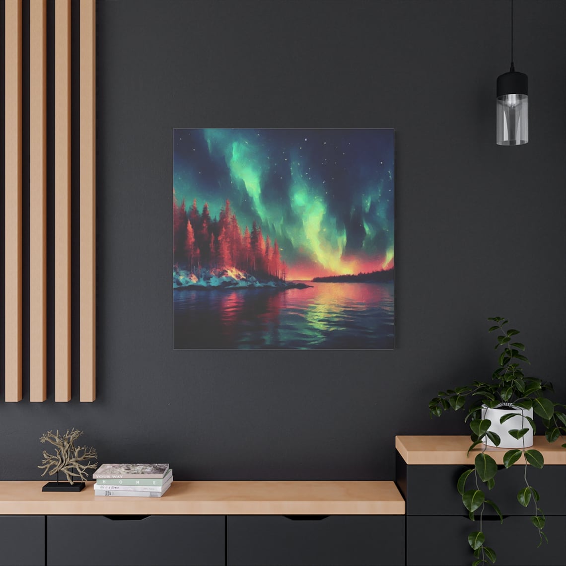 Northern Lights Aurora Borealis Lake Pine Forest Night Sky Poster - Image 3