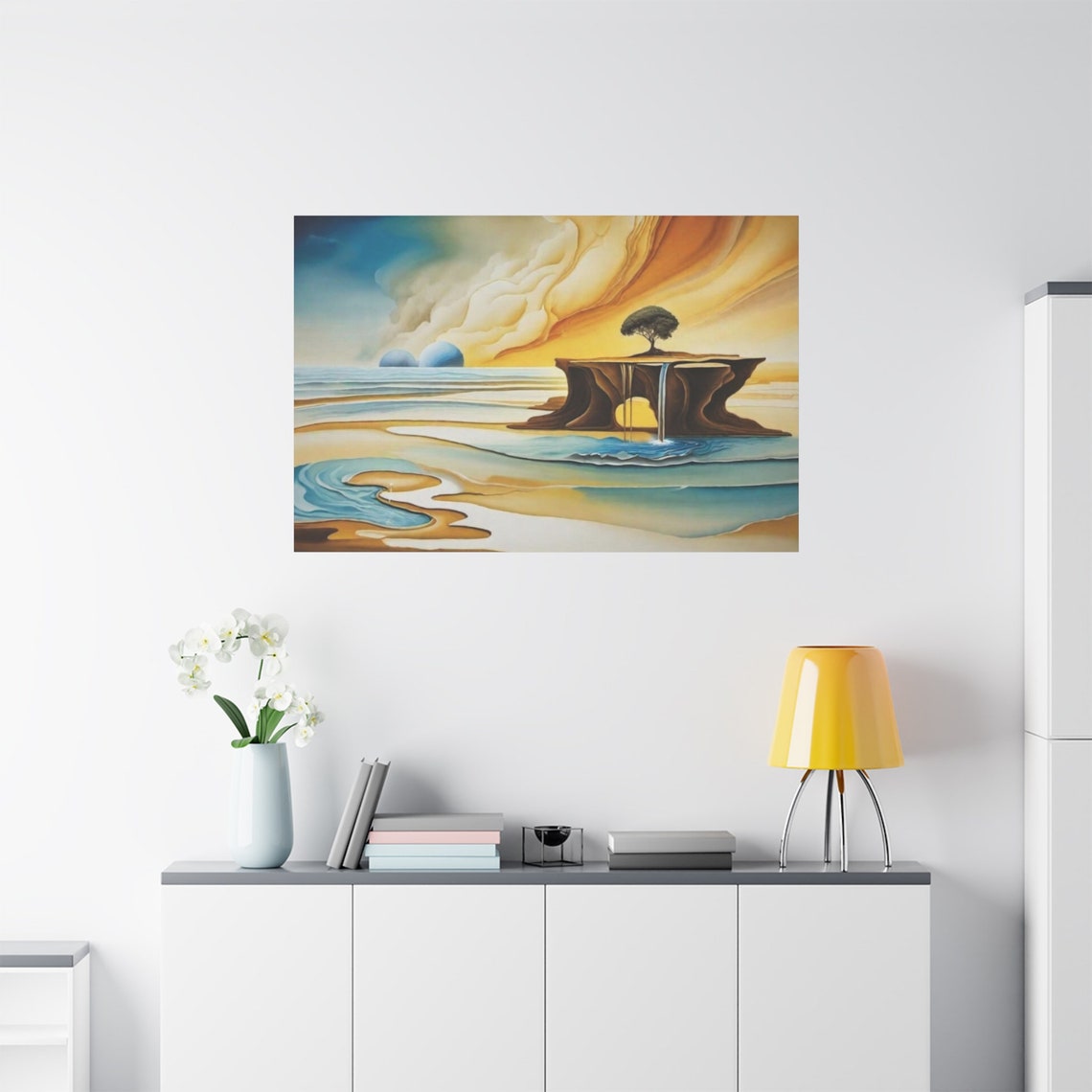Surreal Floating Cliff Tree Waterfall Ocean Golden Dreamscape Poster - Image 4
