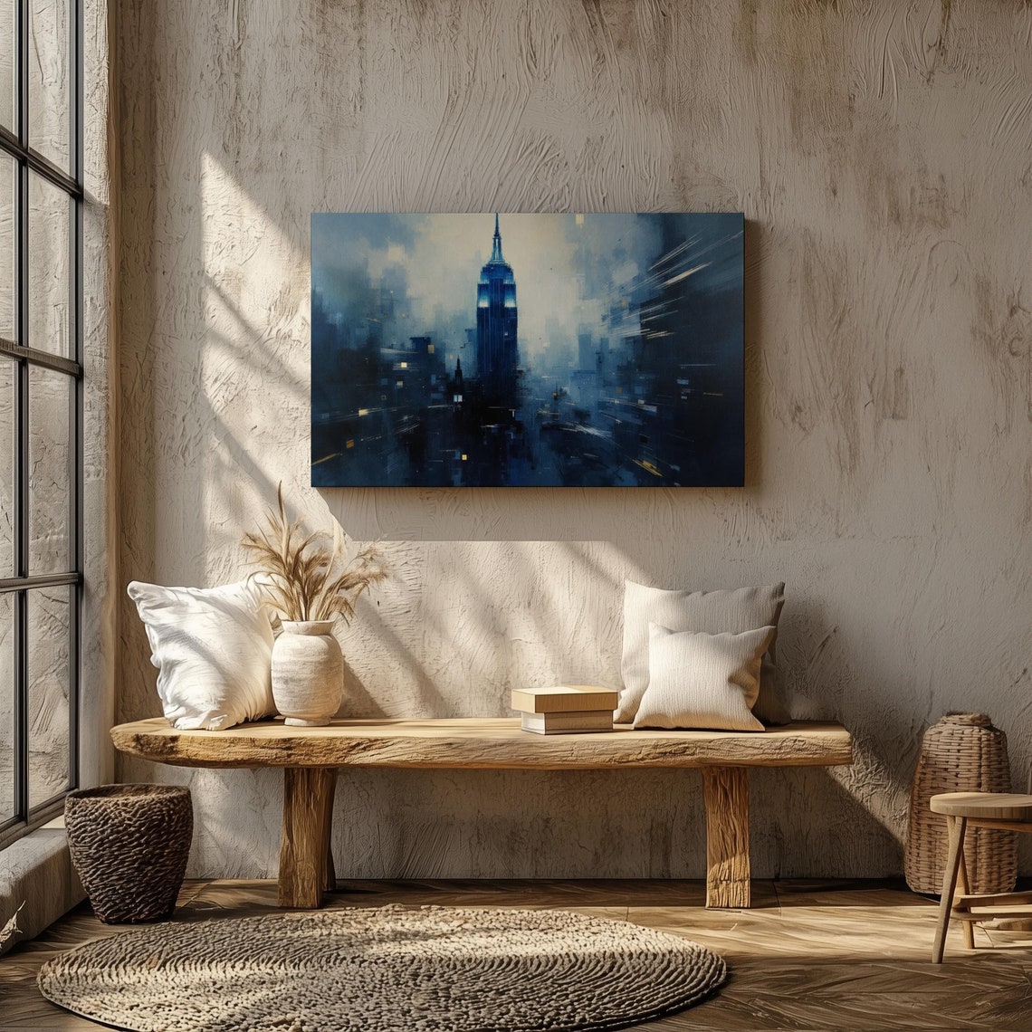 New York Empire State Blue Night City Abstract Travel Poster - Image 3